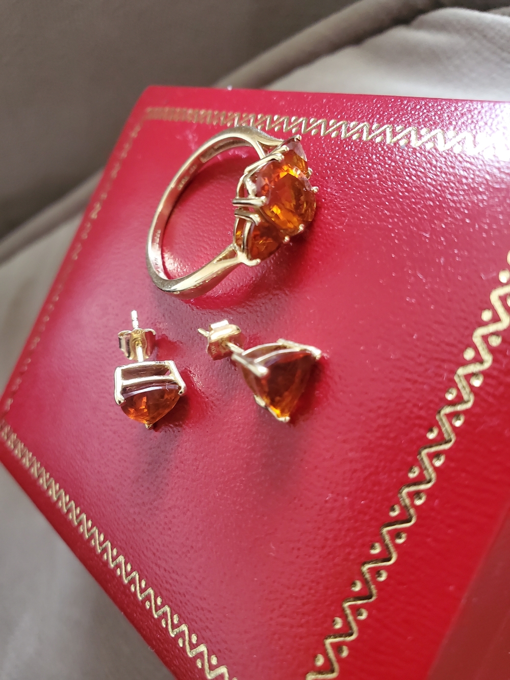 10k Gold Citrine  Ring and 10k  Citine Stud Earrings 10k Set Sz 8 Ring Womens